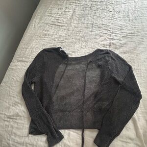 Zara Metallic Silver Sheer Knit Top